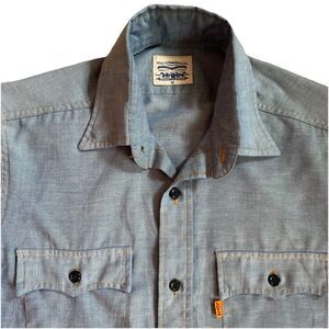 Vintage 70s Levi’s Orange Tab Blue Chambray Work Shirt Small Button Front
